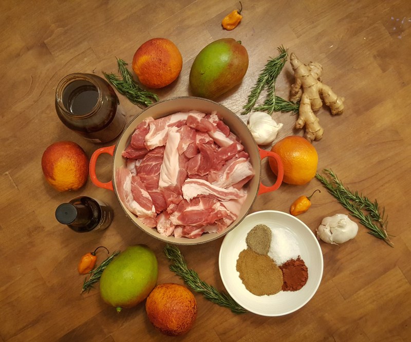 Raw ingredients for Honey Orange Mango Sausage