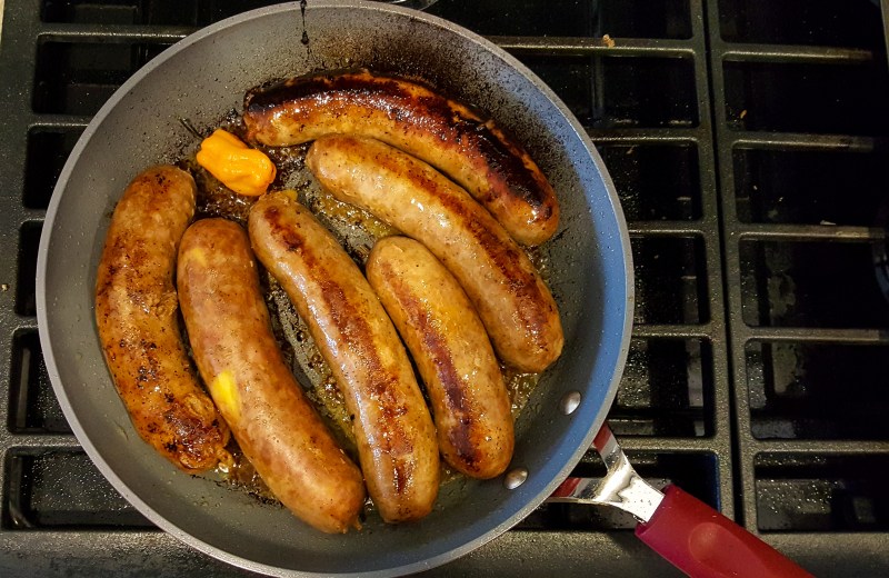 Honey Orange Mango Sausage on skillet